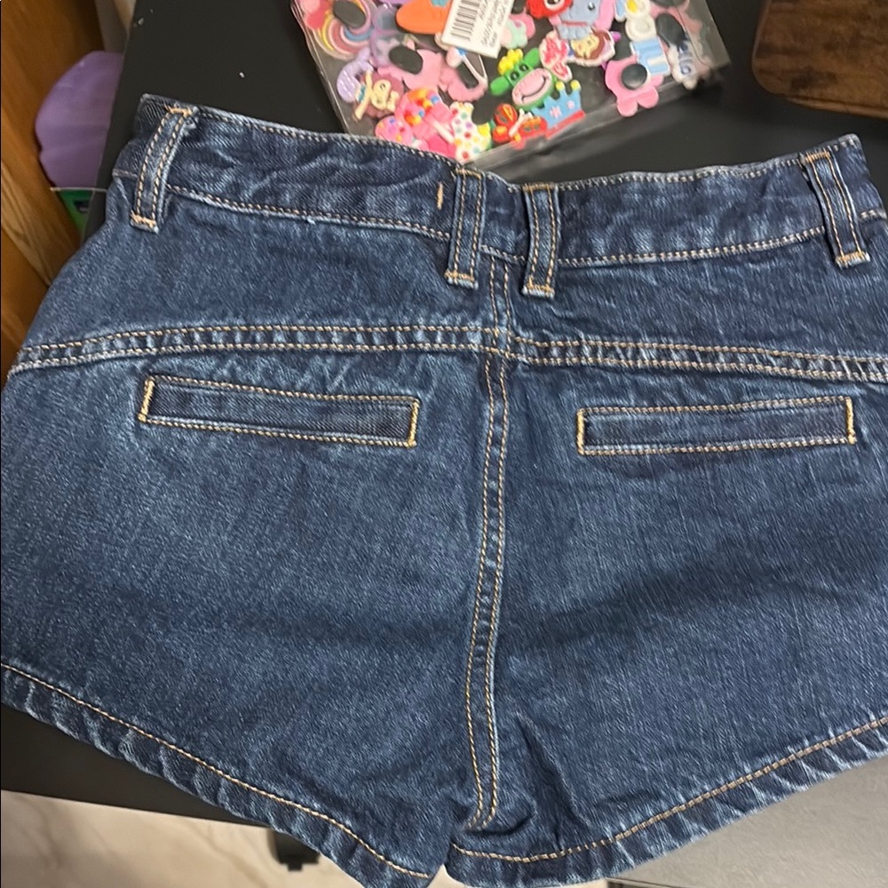 Free People Blue and White Jean Shorts High-Waisted Relaxed Fit - Picture 2 of 5